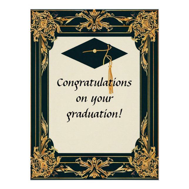 Póster Diploma de Graduación Elegante con Gorro (Anverso)