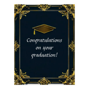 Póster Diploma de Graduación Elegante con Gorro