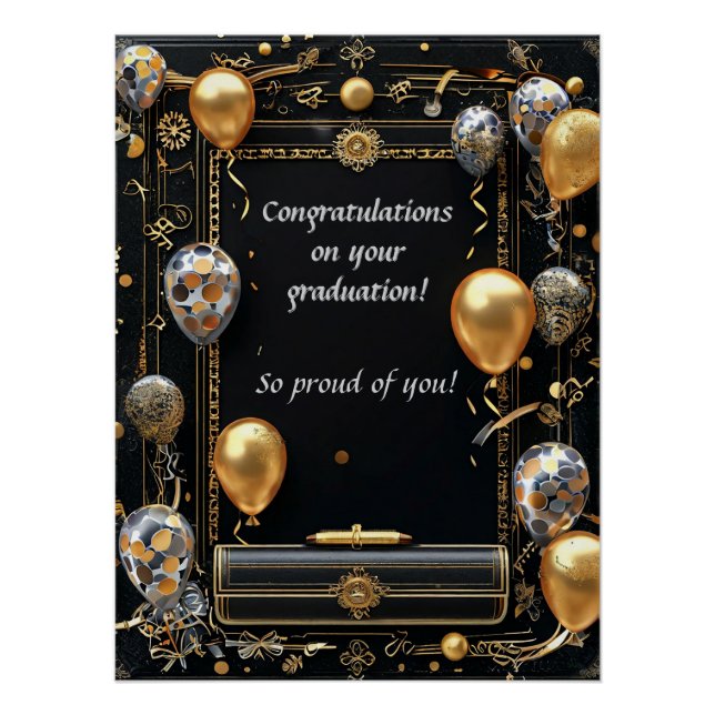 Póster Diploma de Graduación Elegante con Gorro (Anverso)