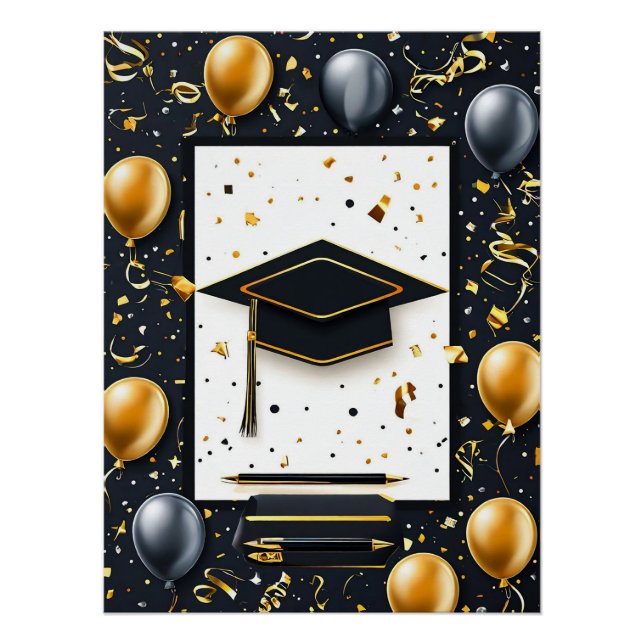 Póster Diploma de Graduación Elegante con Gorro (Anverso)