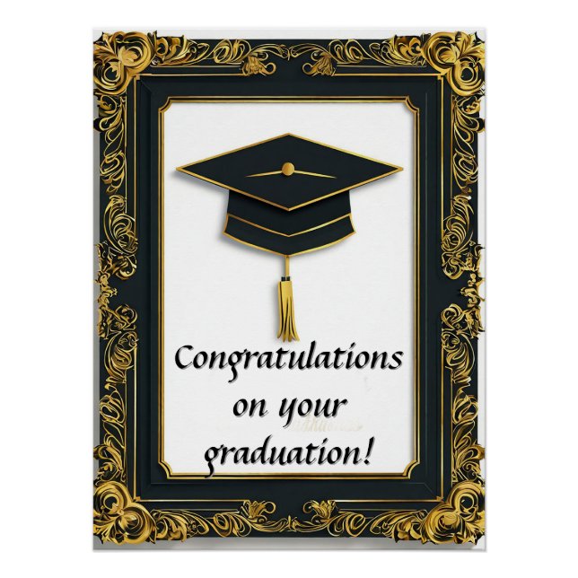 Póster Diploma de Graduación Elegante con Gorro (Anverso)