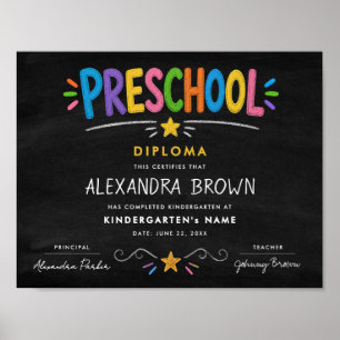 Póster Diploma de Graduación Estelar para Preescolar Dive