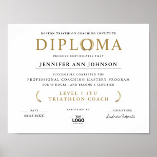 Póster Diploma de Graduación Simple Chic Blanco Premio de