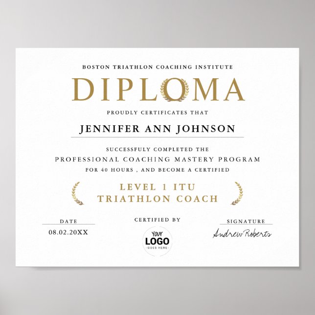 Póster Diploma de Graduación Simple Chic Blanco Premio de (Frente)