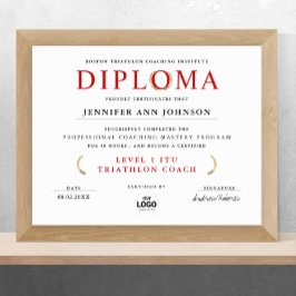 Póster Diploma de Graduado Clásico Blanco Rojo Digital