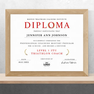 Póster Diploma de Graduado Clásico Blanco Rojo Digital
