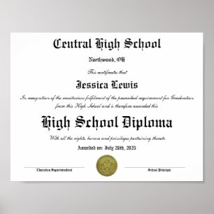 Póster Diploma de graduado de escuela secundaria