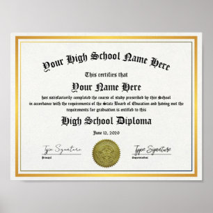 Póster Diploma de graduado de la Escuela Secundaria de Or