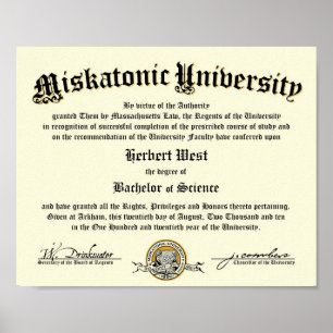 Póster Diploma de la universidad de Miskatonic