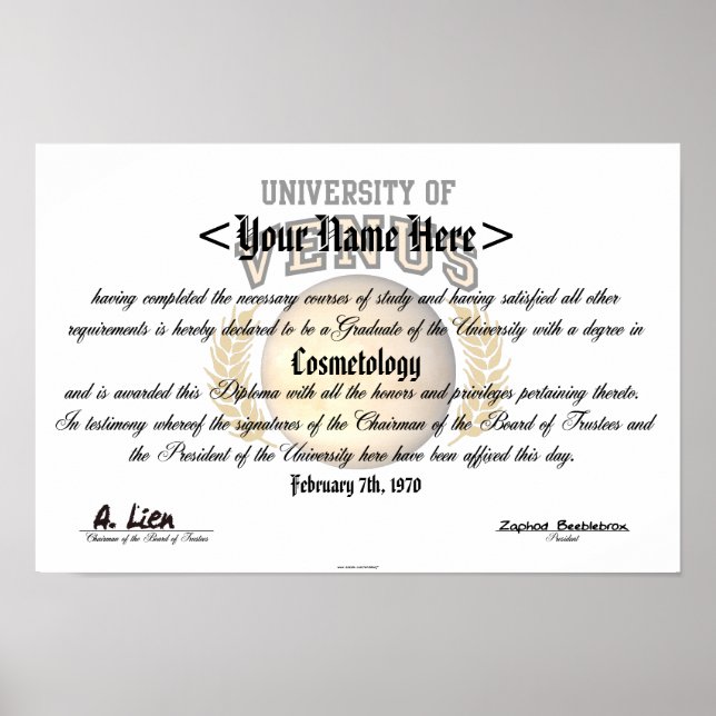 Póster Diploma de la Universidad de Venus (Frente)