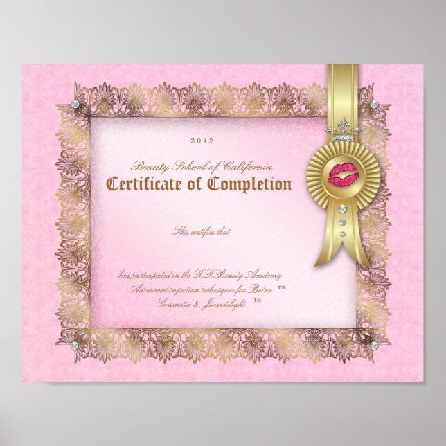 Póster Diploma de maquillaje Certificado de finalización  (Frente)