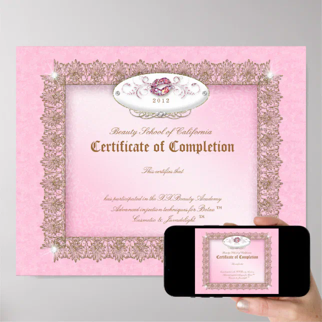 Póster Diploma De Maquillaje Certificado De Terminación D Zazzlees