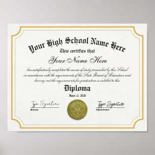 Póster Diploma de posgrado de secundaria con marco dorado