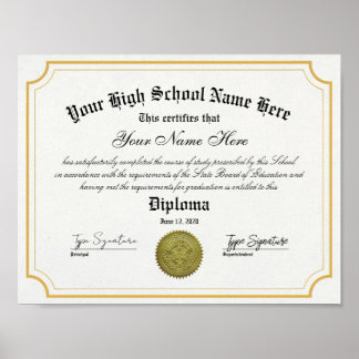 Póster Diploma de posgrado de secundaria con marco dorado