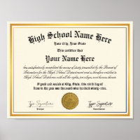 Diploma de Relieve metalizado dorado en la escuela