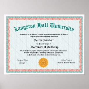 Póster Diploma gracioso, doctrina de tonterías, regalo mo