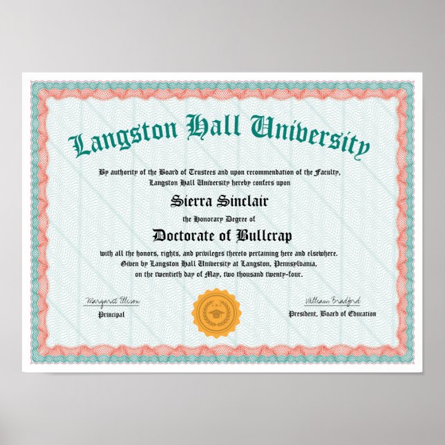 Póster Diploma gracioso, doctrina de tonterías, regalo mo (Frente)