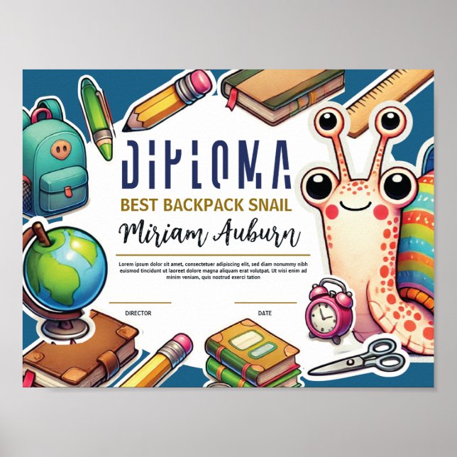 Póster Diploma infantil de personalizable - Diversión y c (Frente)