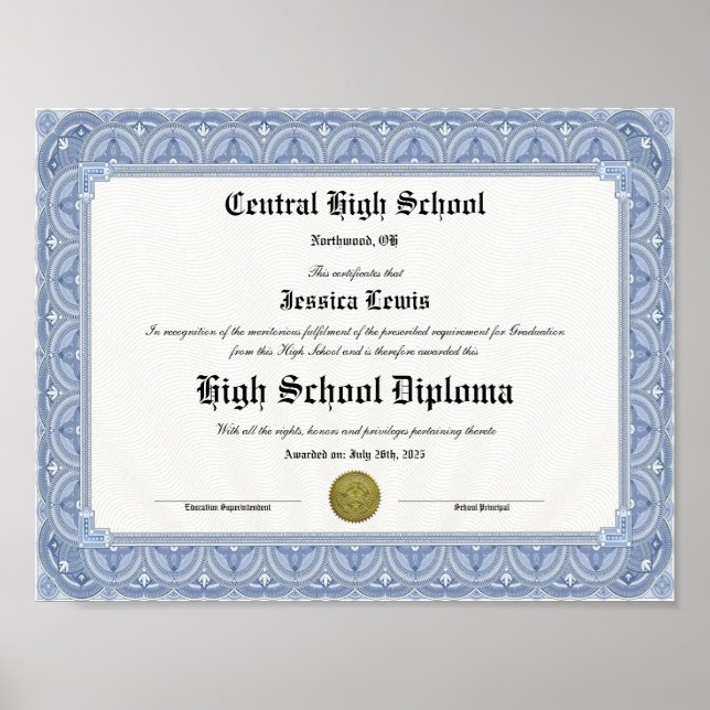 Póster Diploma Keepsake for High School Graduation (Frente)