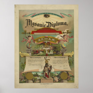 Póster Diploma masónico Freemason Freemasonry 1891