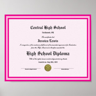 Póster Diploma Novedad Recuerdo de Escuela Secundaria