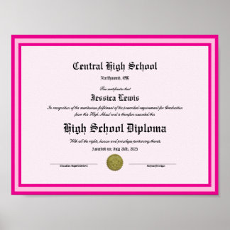 Póster Diploma Novedad Recuerdo de Escuela Secundaria