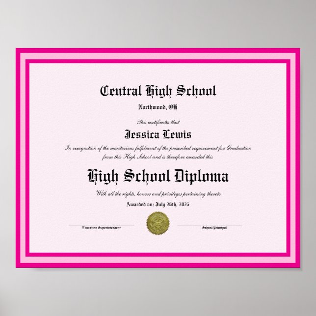Póster Diploma Novelty High School Keepsake (Frente)