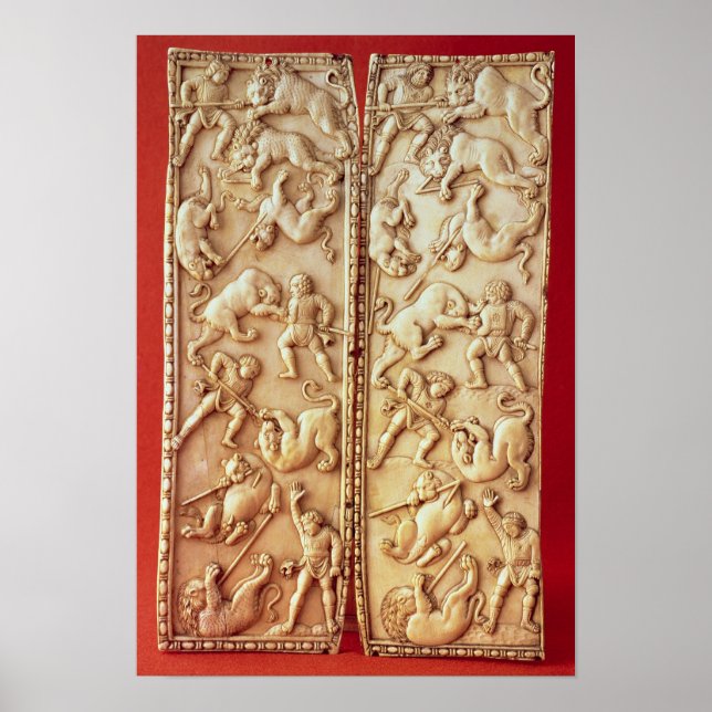 Póster Diptych con una escena de caza de leones (Frente)