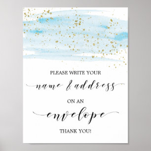 Póster Dirección azul y dorada de color agua Un Rótulo so