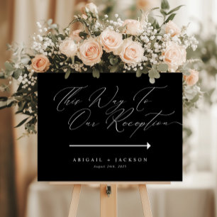 Póster Dirección de Boda Moderna B & W Recepción por aquí