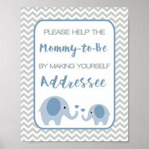 Póster Dirección de un sobre Rótulo Baby Shower Elefante 