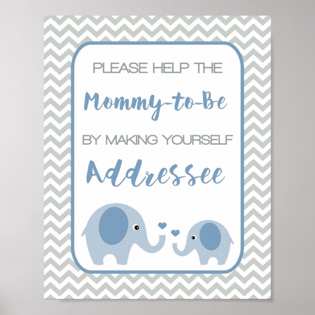 Póster Dirección de un sobre Rótulo Baby Shower Elefante  (Frente)
