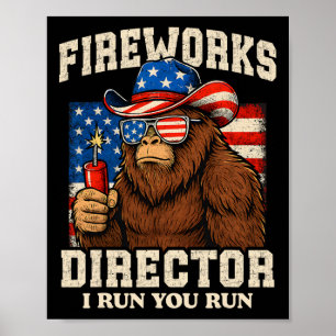 Póster Director de fuegos artificiales divertido Bigfoot