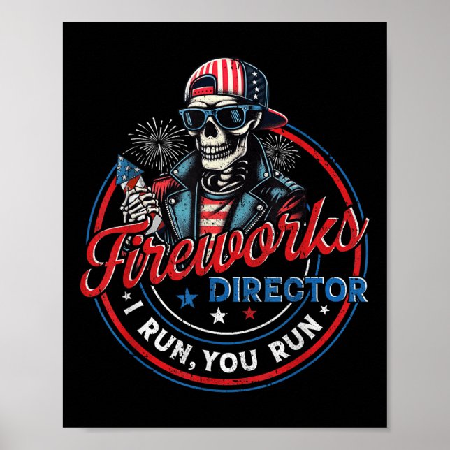 Póster Director de fuegos artificiales esqueleto divertid (Frente)