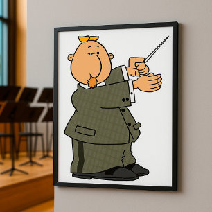 Póster Director de música de dibujos animados con batuta
