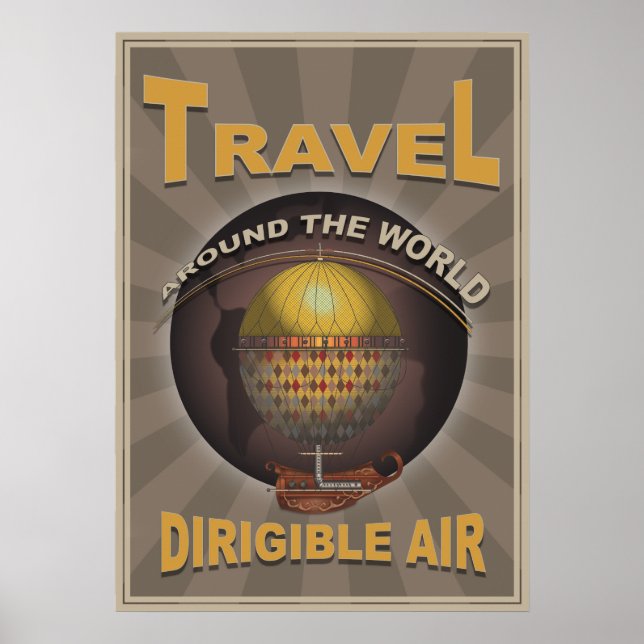 Póster Dirigible Air Steampunk Vintage World Travel (Frente)