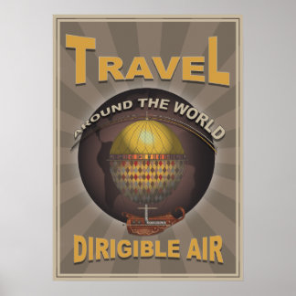 Póster Dirigible Air Steampunk Vintage World Travel