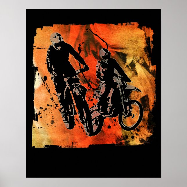 Póster Dirtbiker Duo Red y Naranja Grunge (Frente)
