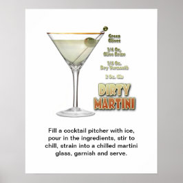 Póster Dirty Martini Cocktail Receta Art 16"x20"