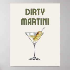 Póster Dirty Martini Retro Sage Green Cocktail Poster