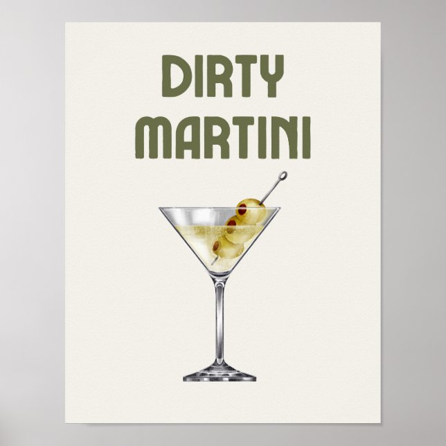 Póster Dirty Martini Retro Sage Green Cocktail Poster (Frente)