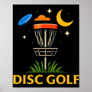 Póster Disc Golf Basket Night Crescent Moon Graphic Desig
