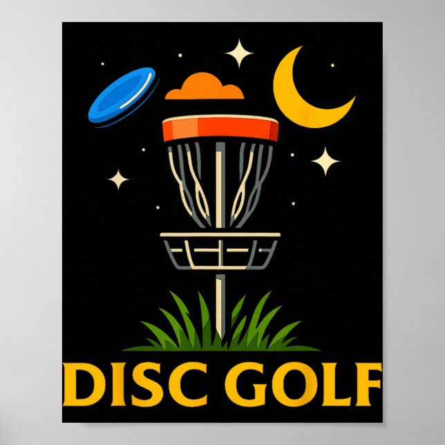 Póster Disc Golf Basket Night Crescent Moon Graphic Desig (Frente)
