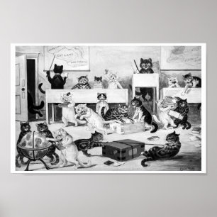 Póster Disciplina del aula de gatos, Louis Wain
