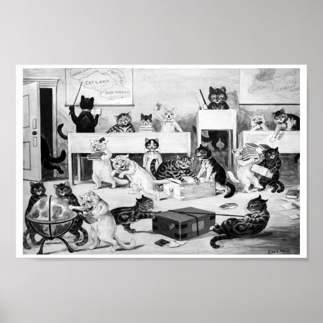 Póster Disciplina del aula de gatos, Louis Wain (Frente)