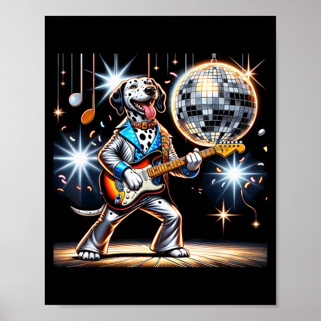 Póster Disco Ball Guitar Dalmatian Dog Men Women Kids  (Frente)