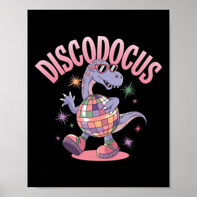 Póster Disco Dancing Dinosaur Diplodocus Dino Funny 70s D (Frente)