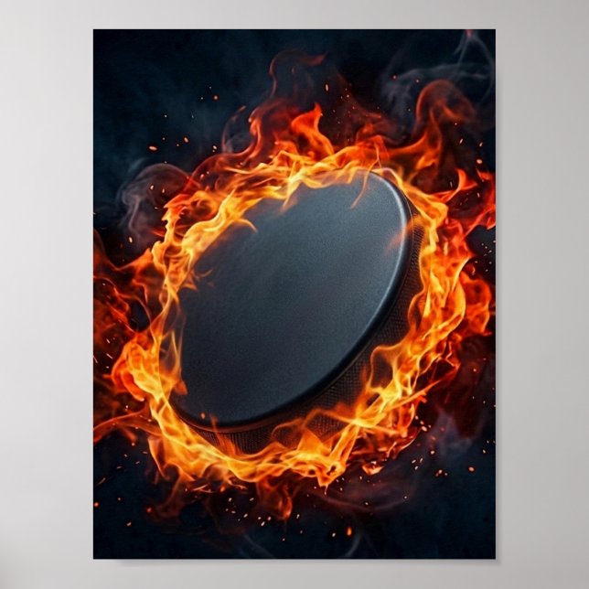Póster Disco de hockey sobre hielo en llamas (Frente)