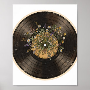 Póster Disco de vinilo Flores silvestres Regalo para aman