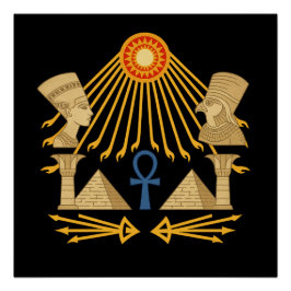 Póster Disco del Sol Aten – Ankh, Horus y Nefertiti